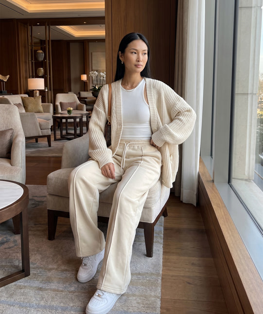 Herringbone Wool Wide Leg Trouser