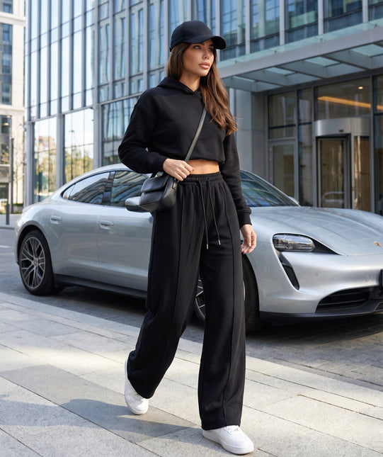 Herringbone Wool Wide Leg Trouser