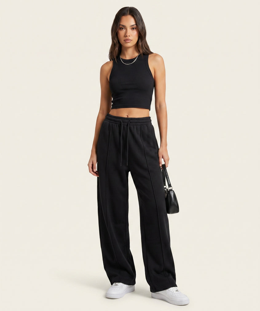 Herringbone Wool Wide Leg Trouser